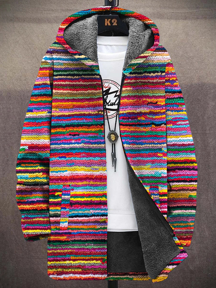 Men's Colorful Striped Knit Cozy Hooded Coat artswardrobe