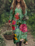 Vintage Flowers Embroidered Linen Blend Maxi Dress artswardrobe