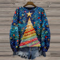 Comstylish Retro Christmas Tree Casual Print Sweatshirt