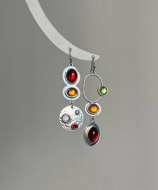 Rainbow Sterling Silver Alloy Geometry Hollow Out Drop Earrings