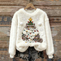 Angry Christmas Tree Cat Snowflakes Cozy Plush Sweatshirt elevenforest