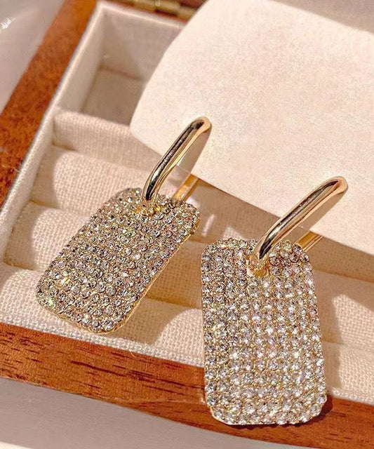 Stylish Gold Copper Zircon Square Hoop Earrings