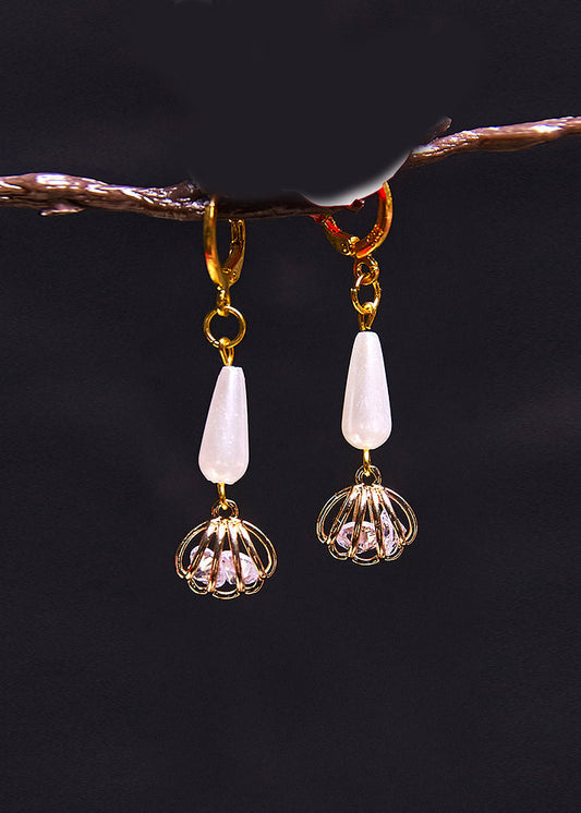 White Water Droplet Pearl Tassels Bud Drop Earrings