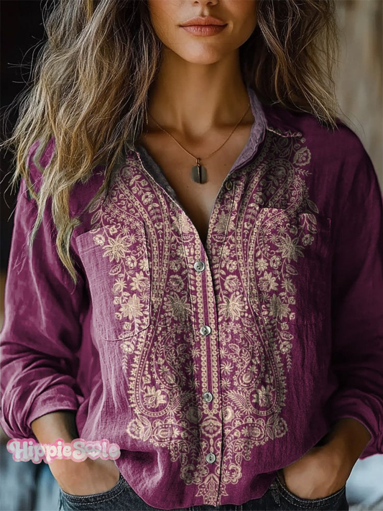 Ethnic Style Floral Pattern Printed Women's Casual Long Sleeve Comfort
