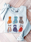 Cute Cats Embroidery Pattern Sweatshirt elevenforest