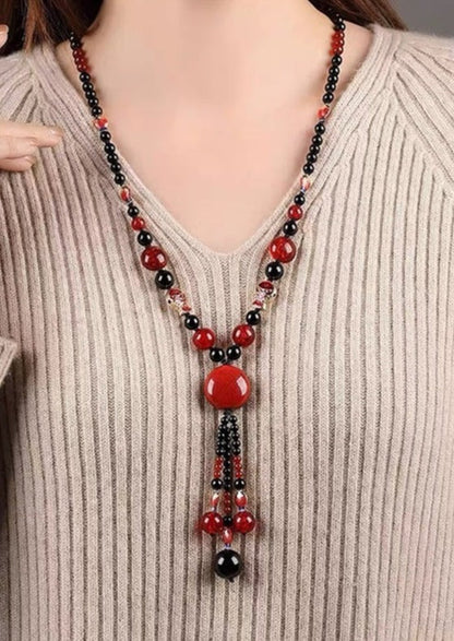Classy Red Agate Coloured Glaze Cloisonne Pendant Necklace
