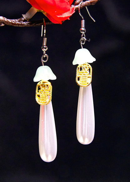 Retro Water Droplet Pearl Fupai 14k Gold Drop Earrings