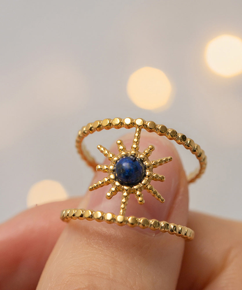 Gold Sterling Silver Overgild Turquoise Gem Stone Ring Three Piece Set Ring