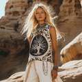 Women's Viking  Tree Of Life Tribal  With Celtic Knot Pattern Art Linen Sleeveless Top artswardrobe