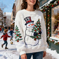 Comstylish Snowman Holding A Christmas Tree Flannel Crew Neck Sweatshirt