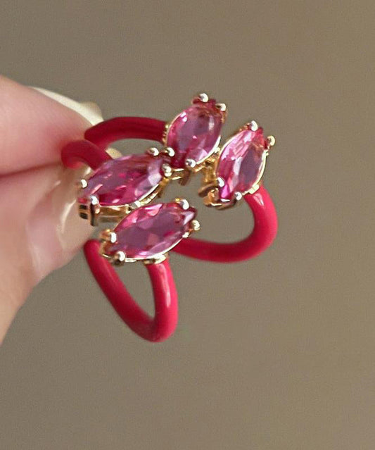 Pink Alloy Crystal Zircon C-shaped Hoop Earrings
