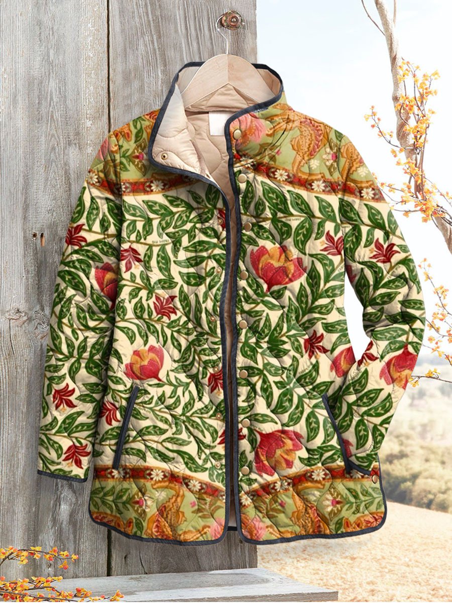 Women's Vintage Lovely Floral Art Print Casual Quilted Cardigan