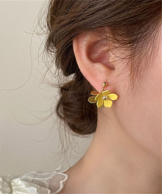 Cut Yellow Copper Overgild Asymmetrical Drop Earrings
