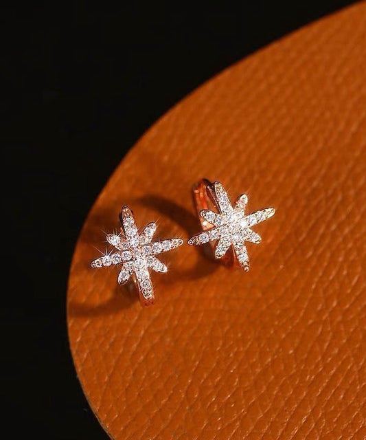 Fine Rose Copper Alloy Zircon Eight-pointed Star Hoop Earrings