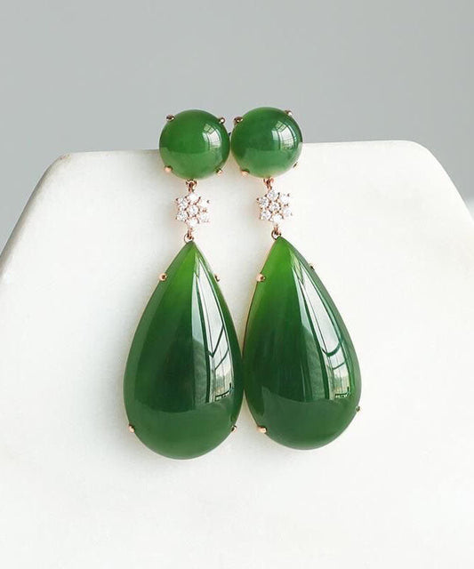 Spinach Green Jade Zircon Water Drop Drop Earrings