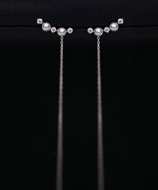 New Silver Tassel Pearl Zircon Silver Drop Earrings