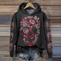 Comstylish Halloween Skull Embroidered Art Print Casual Hoodie