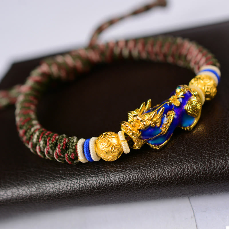 Buddha Stones Feng Shui Pixiu Color Change Copper Coin Beads Wealth String Bracelet
