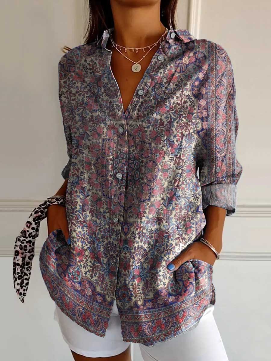Women's Ethnic Pattern Art Print Casual Cotton Shirt