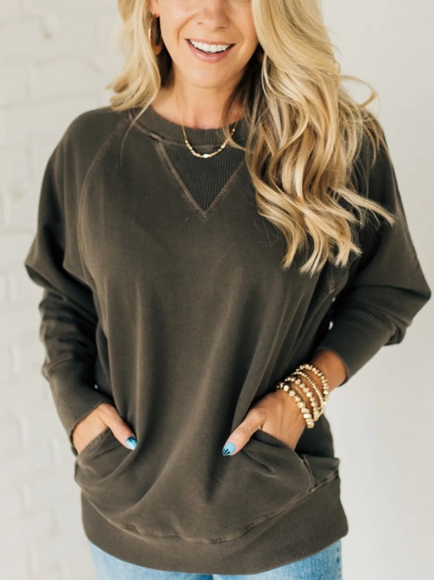 Comstylish Women's Ribbed Accent Pocketed Pullover