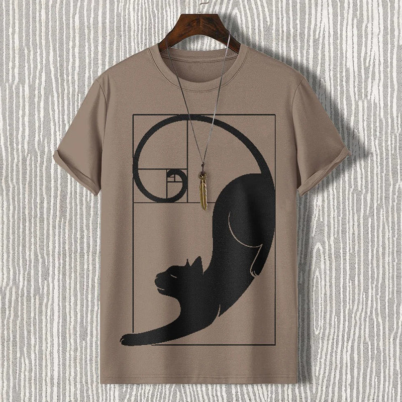 Men's Fibonacci Cat The Golden Ratio Print Casual T-shirt elevenforest