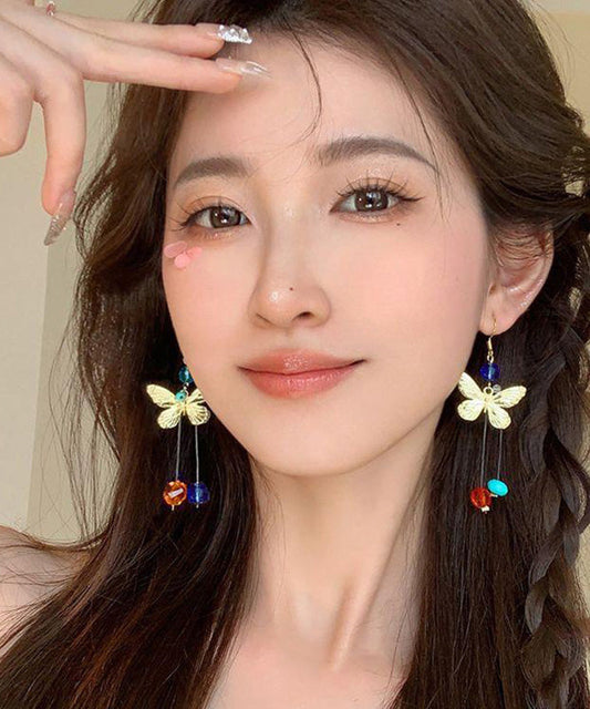 Unique Rainbow Alloy Crystal Butterfly Asymmetrical Drop Earrings