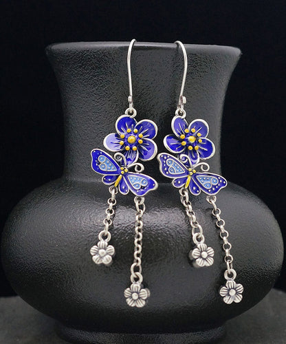 Diy Blue Sterling Silver Butterfly Tassel Drop Earrings