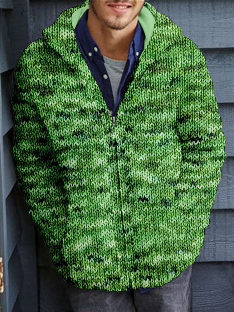Men's Retro Speckled Cozy Full Zip Hooded Cardigan artswardrobe
