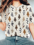 Cute Cats Embroidery Pattern Casual Cotton T-Shirt elevenforest