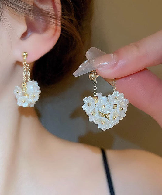 Handmade White Alloy Pearl Tassel Drop Earrings