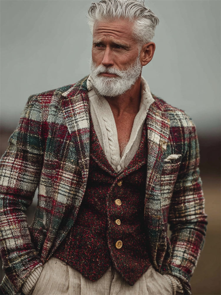 Men's Vintage British Christmas Plaid Cozy Blazer artswardrobe