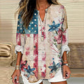 Vintage Independence Day Flag Flower Print Long Sleeve Blouses artswardrobe