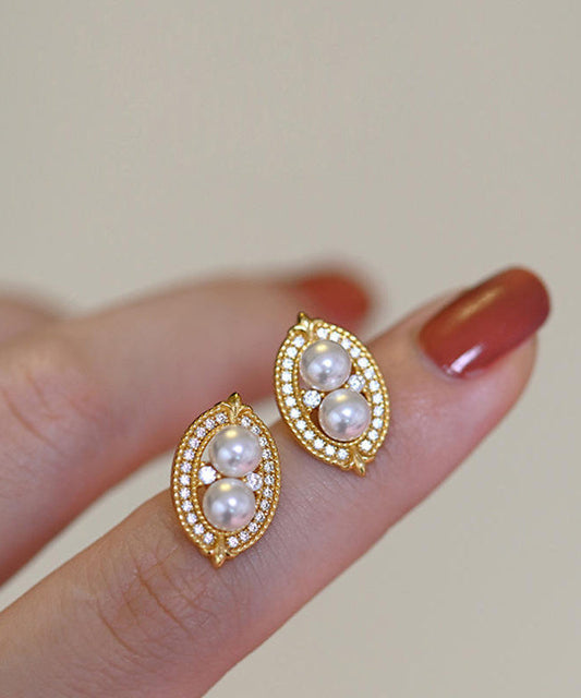 Novelty Gold Copper Overgild Zircon Pearl Water Drop Stud Earrings