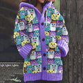 Colorful Cat Print Women's Cardigan Sweater elevenforest