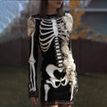 Comstylish Women's Halloween Skeleton And Rose Knitted Ancient Round Neck Skirt