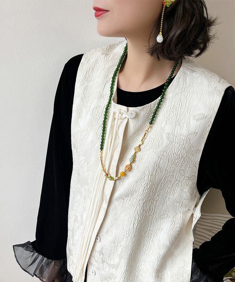 Blackish Green Jade Turquoise Cloisonne Enamel Detachable Beading Graduated Bead Necklace