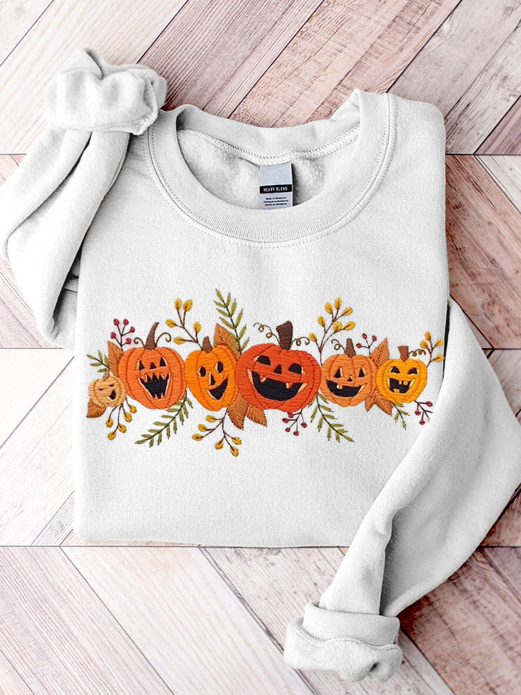 Comstylish Women's Halloween Pumpkin Embroidery Pattern Sweatshirt