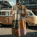 Countryside Style Collection Classy Patchwork Floral Pattern Art Linen Midi Dress artswardrobe