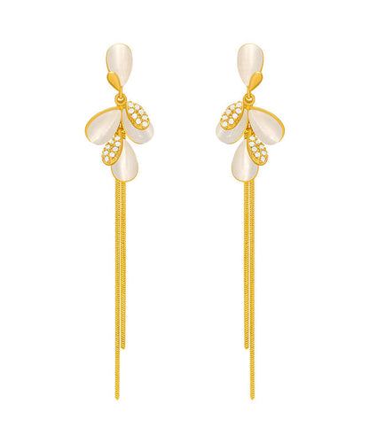 Gold Sterling Silver Alloy Cat's Eye Tassel Drop Earrings