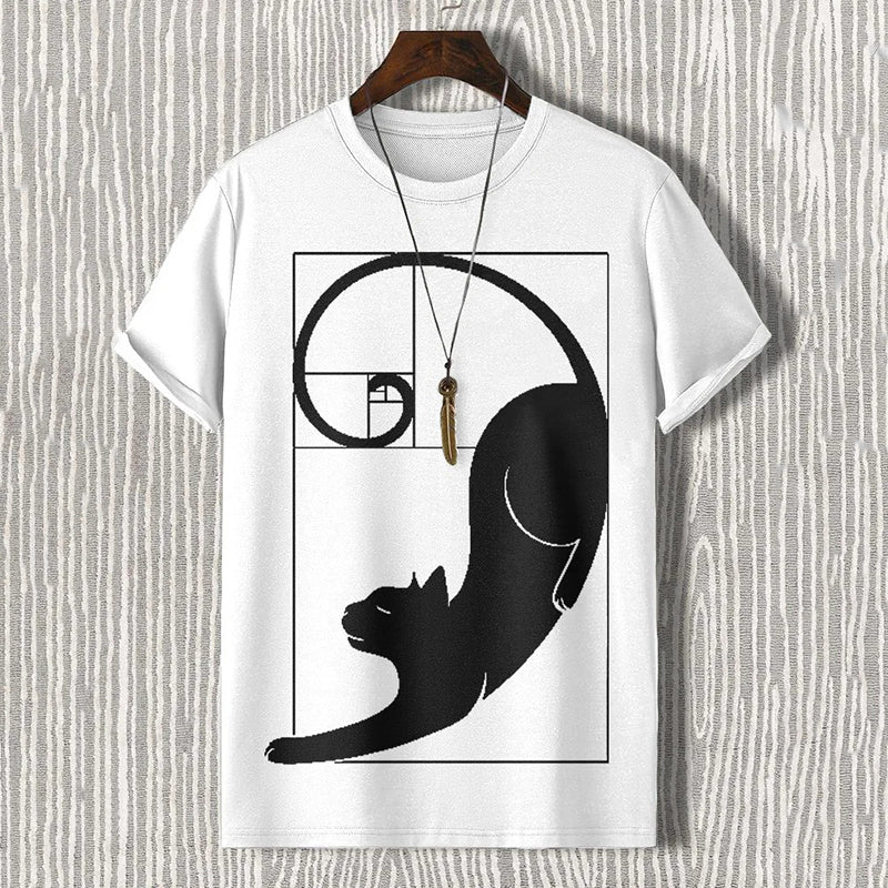 Men's Fibonacci Cat The Golden Ratio Print Casual T-shirt elevenforest