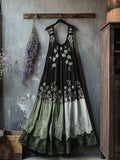 Boho Floral Embroidered Pattern Lace Patchwork Contrast Color Art Linen Dress artswardrobe