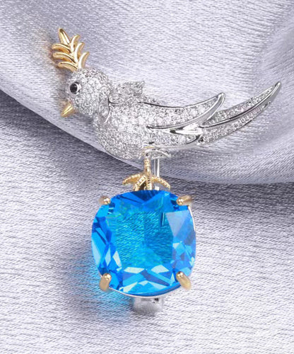 Blue Copper Zircon Gem Stone Little Bird Brooches