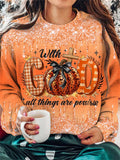Comstylish Women's God Halloween Pumpkin Gradient Print Casual Sweatshirt