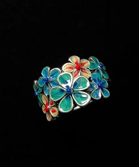 Blue Glaze Flower Adjustable Alloy Rings