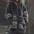 Vintage Cute Cat Art Cozy Knit Hooded Cardigan elevenforest