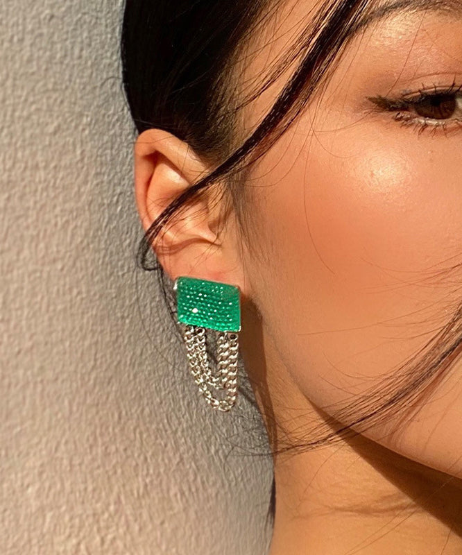 Art Emerald Green Copper Alloy Resin Chain Drop Earrings Ly1809
