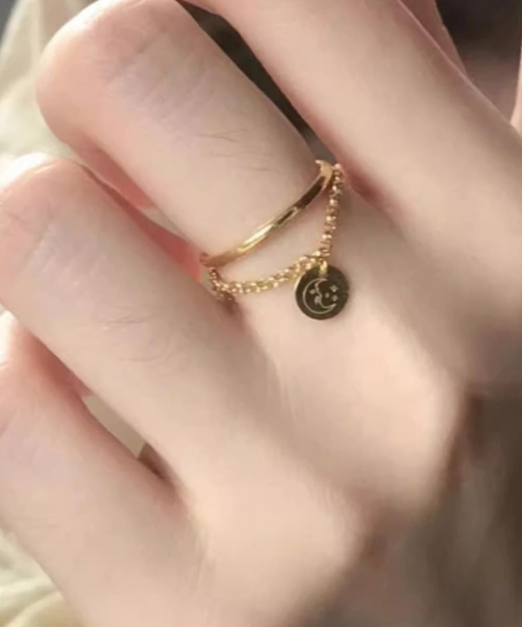 Art Gold Sterling Silver Overgild Chain Tassel Rings Gh1033