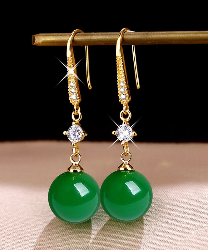 Art Green 14k Gold Agate Zircon Drop Earrings Tw1055
