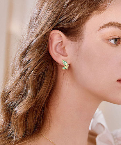 Art Green Butterfly Silver Crystal Zircon Stud Earrings Tw1054