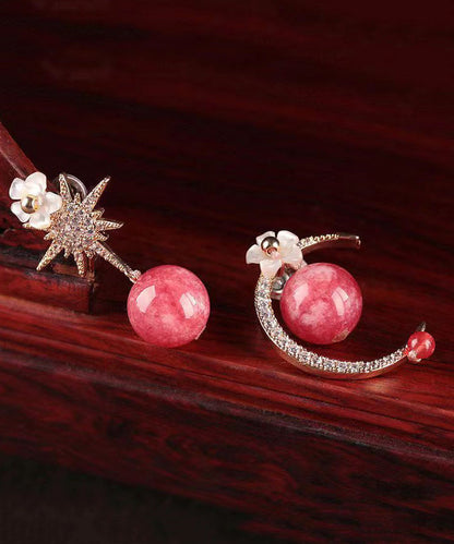 Art Pink Sterling Silver Zircon Gem Stone Shell Drop Earrings